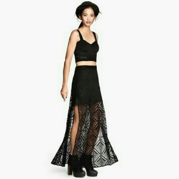 lace overlay maxi skirt